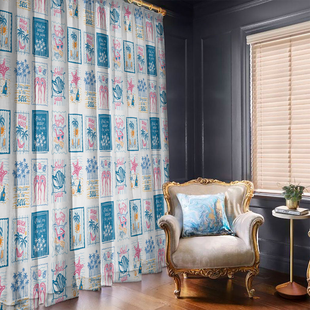 Hawaii Coastal Summer Postcard Window Curtain