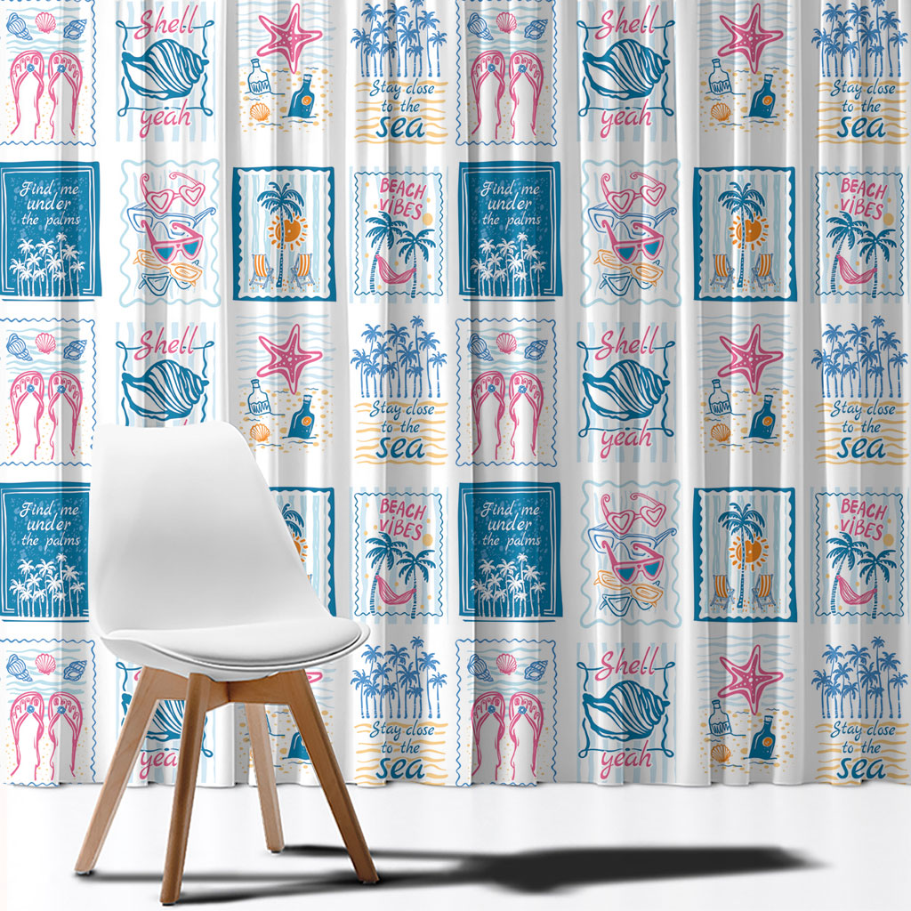 Hawaii Coastal Summer Postcard Window Curtain