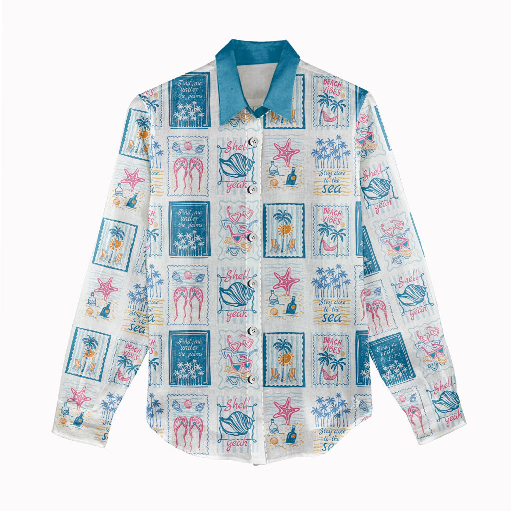 Hawaii Coastal Summer Postcard Women Casual Shirt