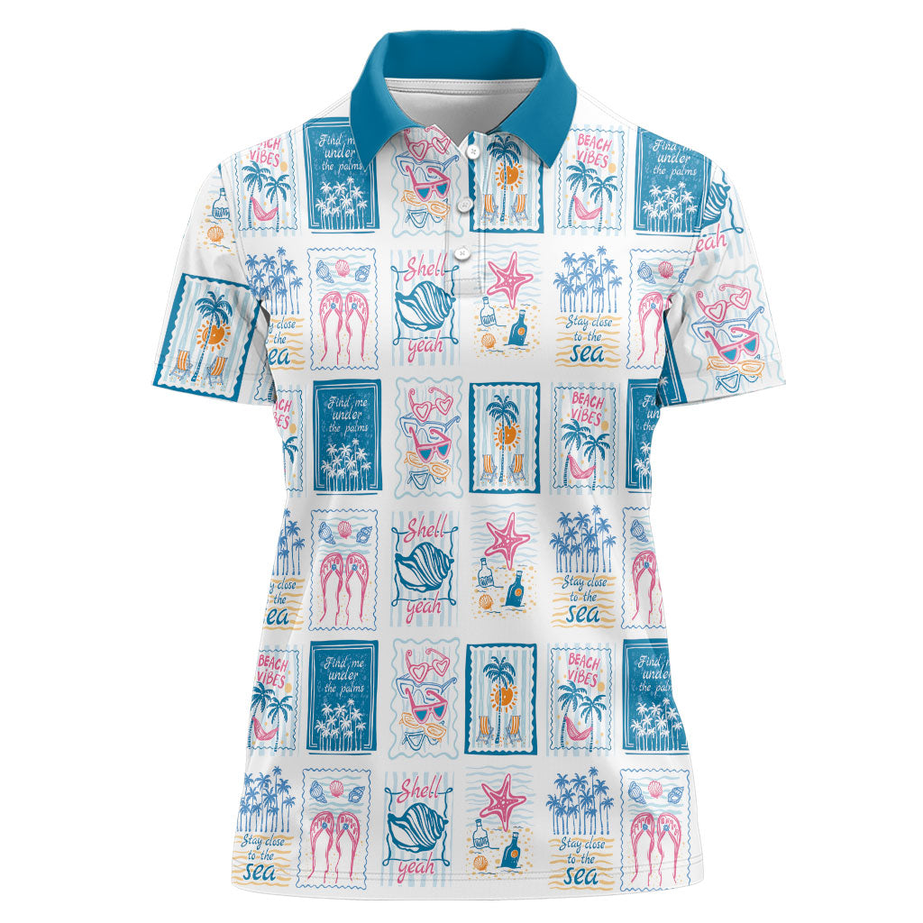 Hawaii Coastal Summer Postcard Women Polo Shirt