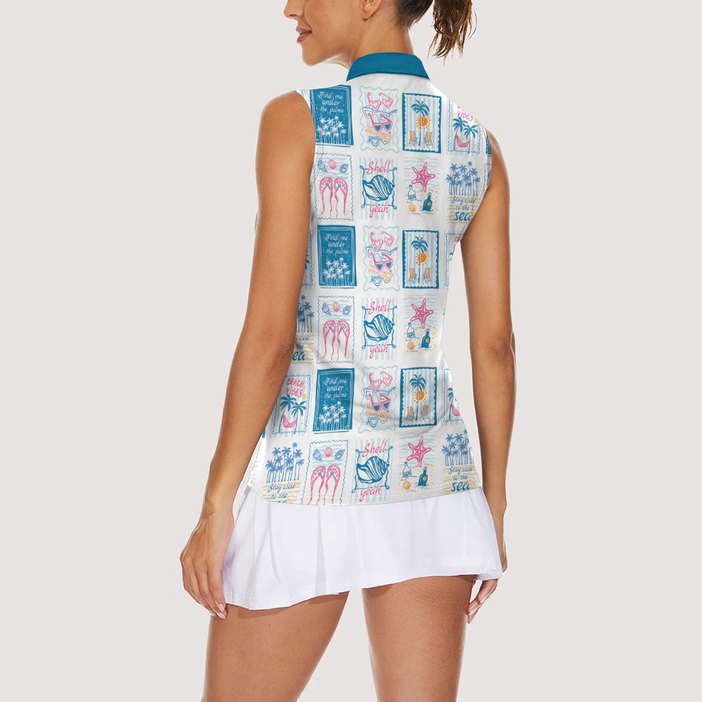Hawaii Coastal Summer Postcard Women Sleeveless Polo Shirt