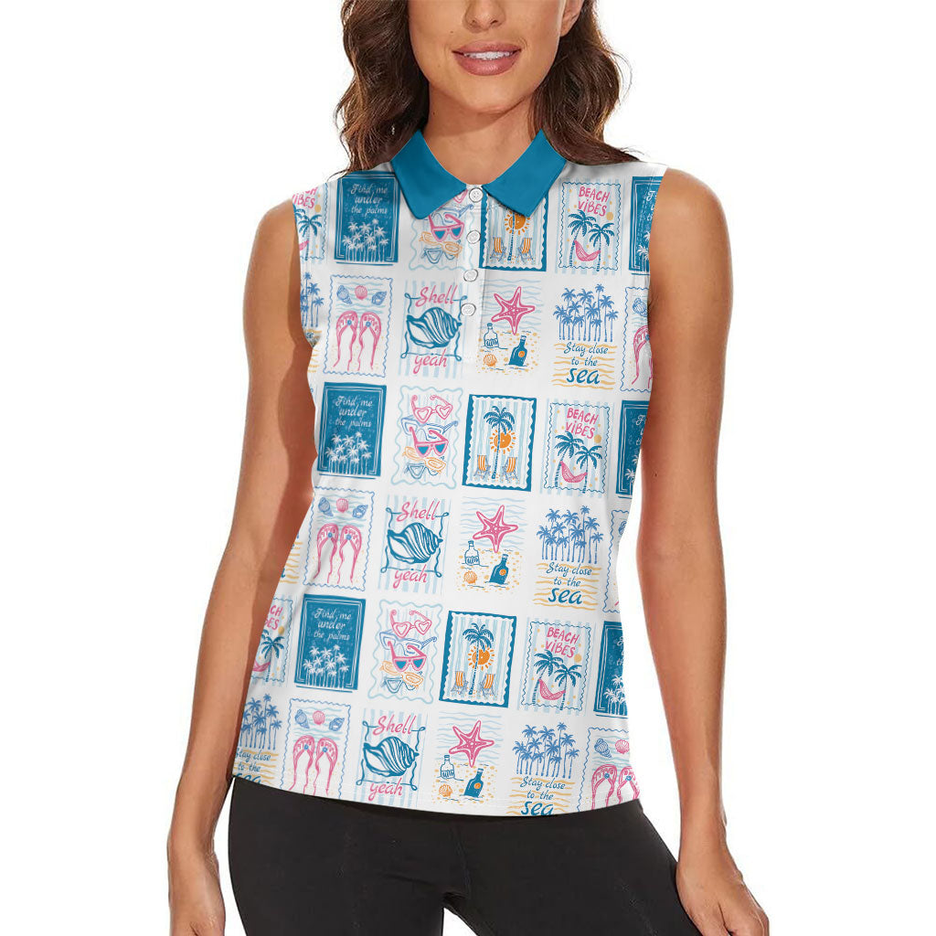 Hawaii Coastal Summer Postcard Women Sleeveless Polo Shirt