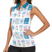 Hawaii Coastal Summer Postcard Women Sleeveless Polo Shirt