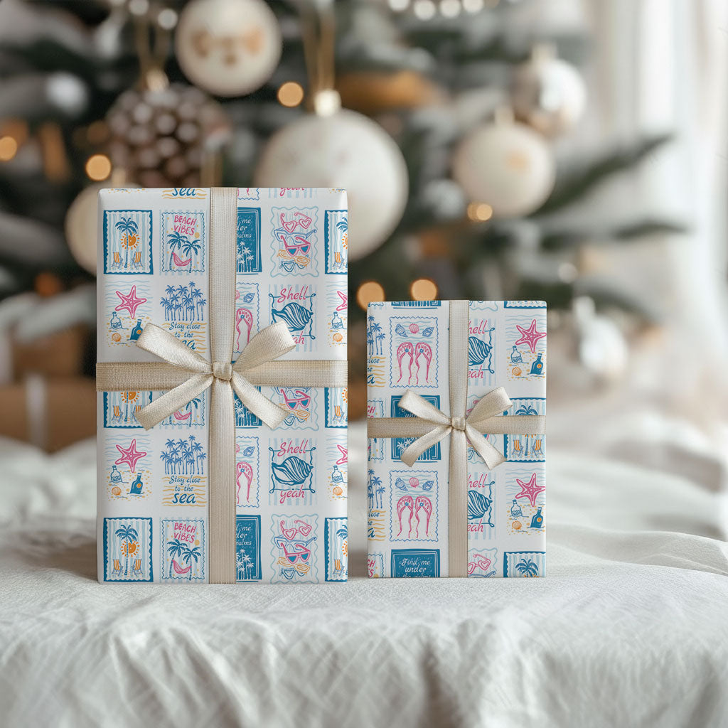 Hawaii Coastal Summer Postcard Wrapping Paper