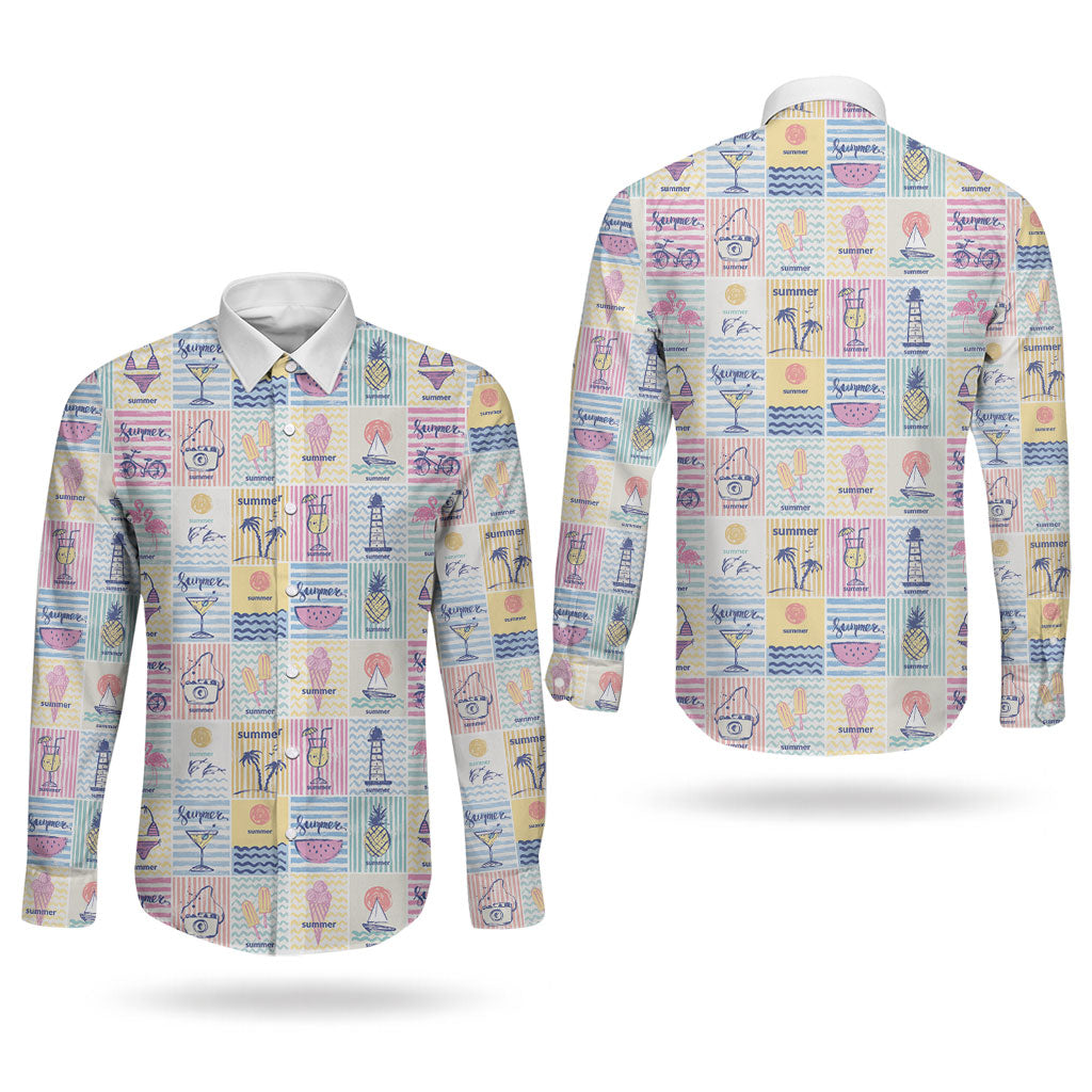 Aloha Summer Posters Grunge Textures Couples Matching Long Sleeve Bodycon Dress and Long Sleeve Button Shirt