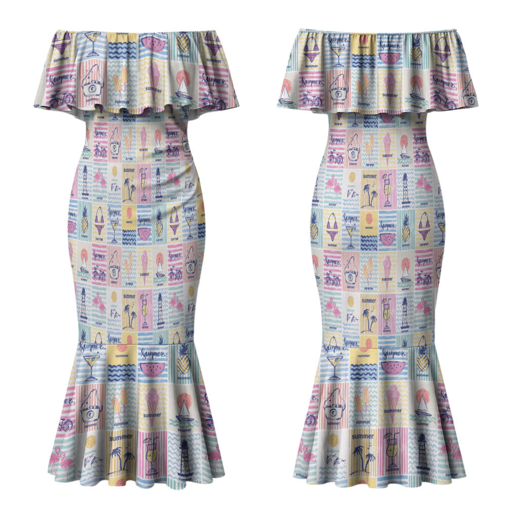 Aloha Summer Posters Grunge Textures Couples Matching Mermaid Dress and Long Sleeve Button Shirt