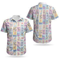 Aloha Summer Posters Grunge Textures Couples Matching Off Shoulder Short Dress and Hawaiian Shirt