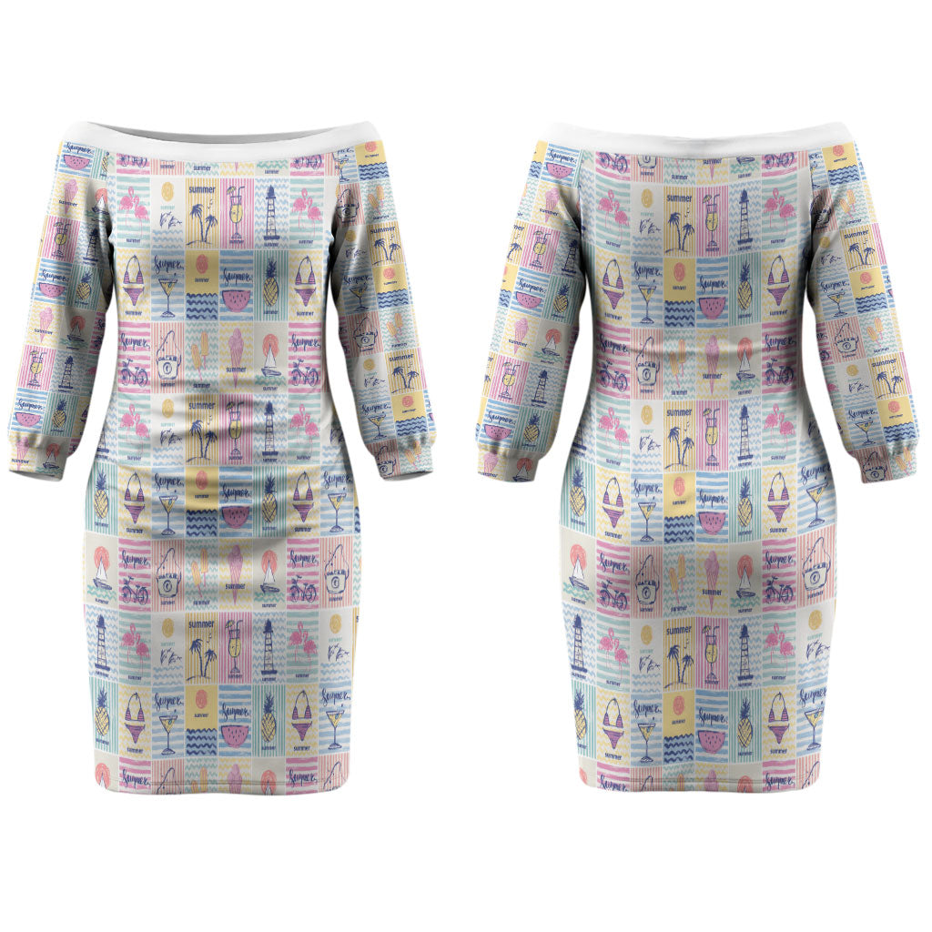 Aloha Summer Posters Grunge Textures Couples Matching Off The Shoulder Long Sleeve Dress and Hawaiian Shirt