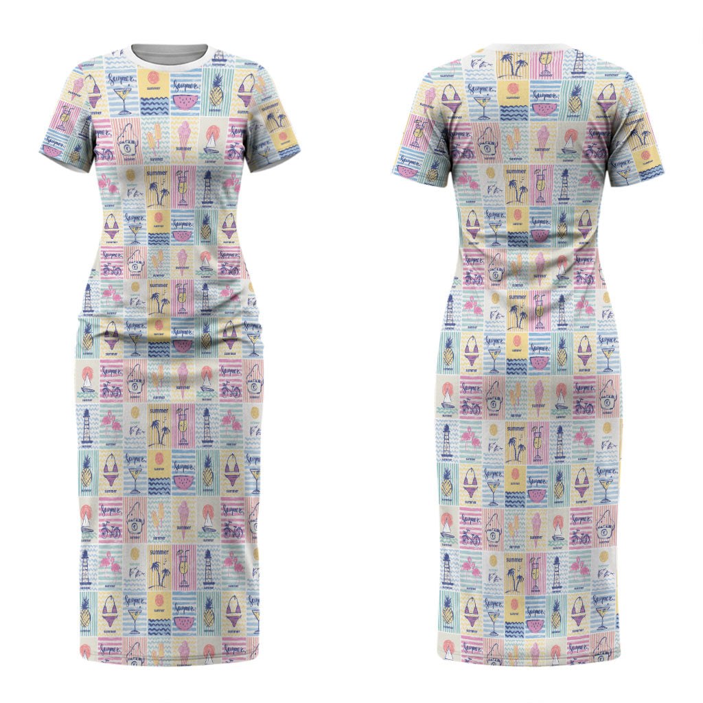 Aloha Summer Posters Grunge Textures Couples Matching Short Sleeve Bodycon Dress and Long Sleeve Button Shirt