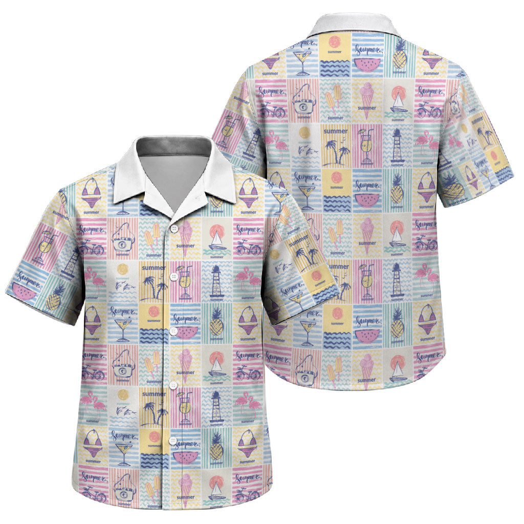 Aloha Summer Posters Grunge Textures Family Matching Off Shoulder Short Dress and Hawaiian Shirt