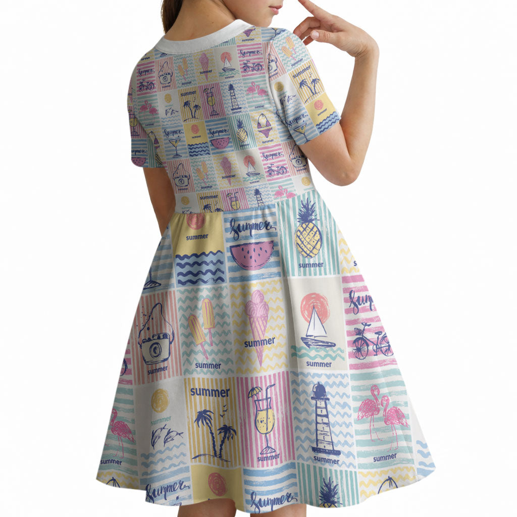 Aloha Summer Posters Grunge Textures Kid Short Sleeve Dress