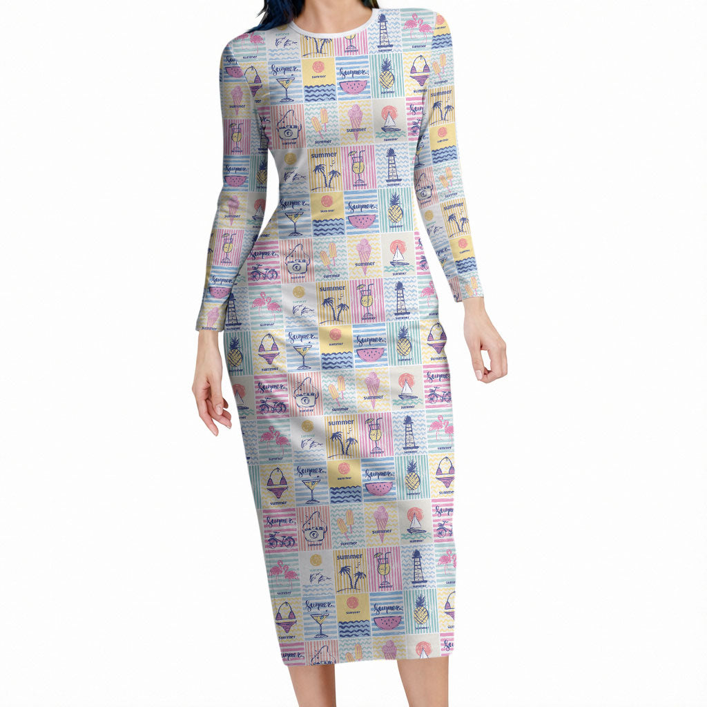 Aloha Summer Posters Grunge Textures Long Sleeve Bodycon Dress