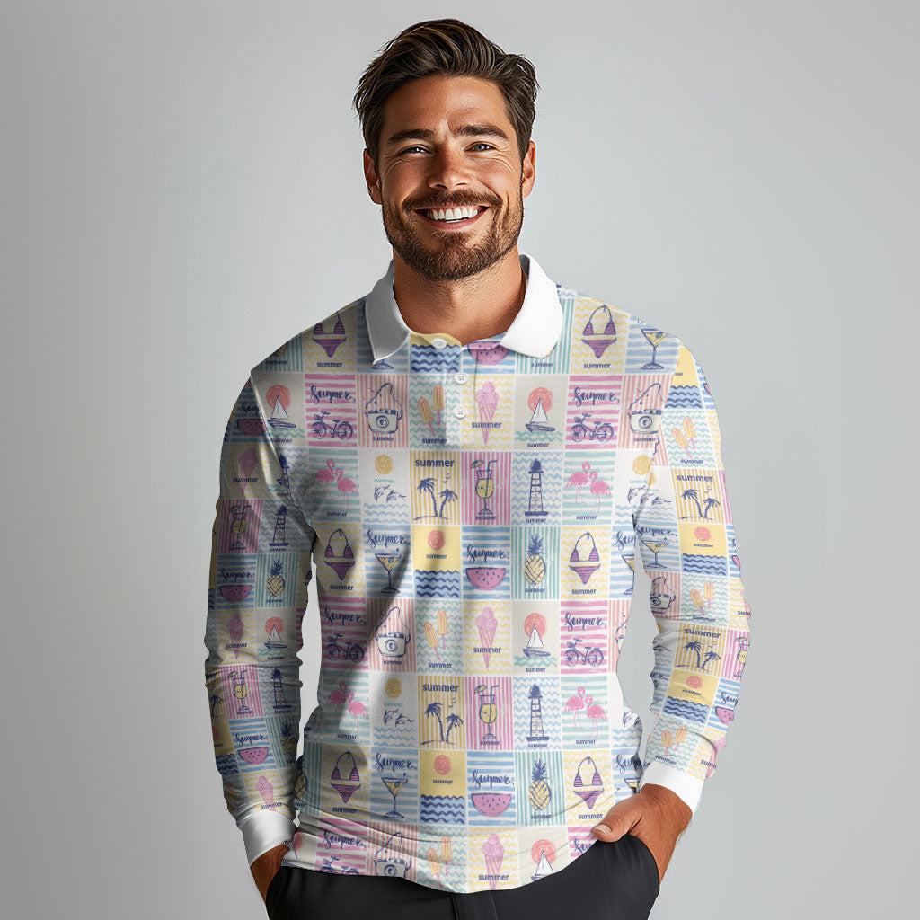 Aloha Summer Posters Grunge Textures Long Sleeve Polo Shirt