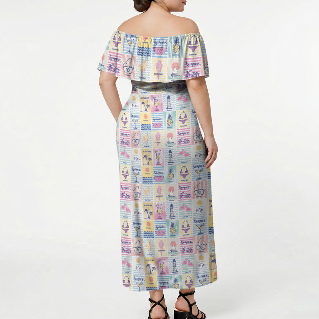Aloha Summer Posters Grunge Textures Off Shoulder Maxi Dress