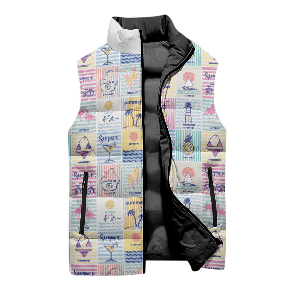 Aloha Summer Posters Grunge Textures Sleeveless Puffer Jacket