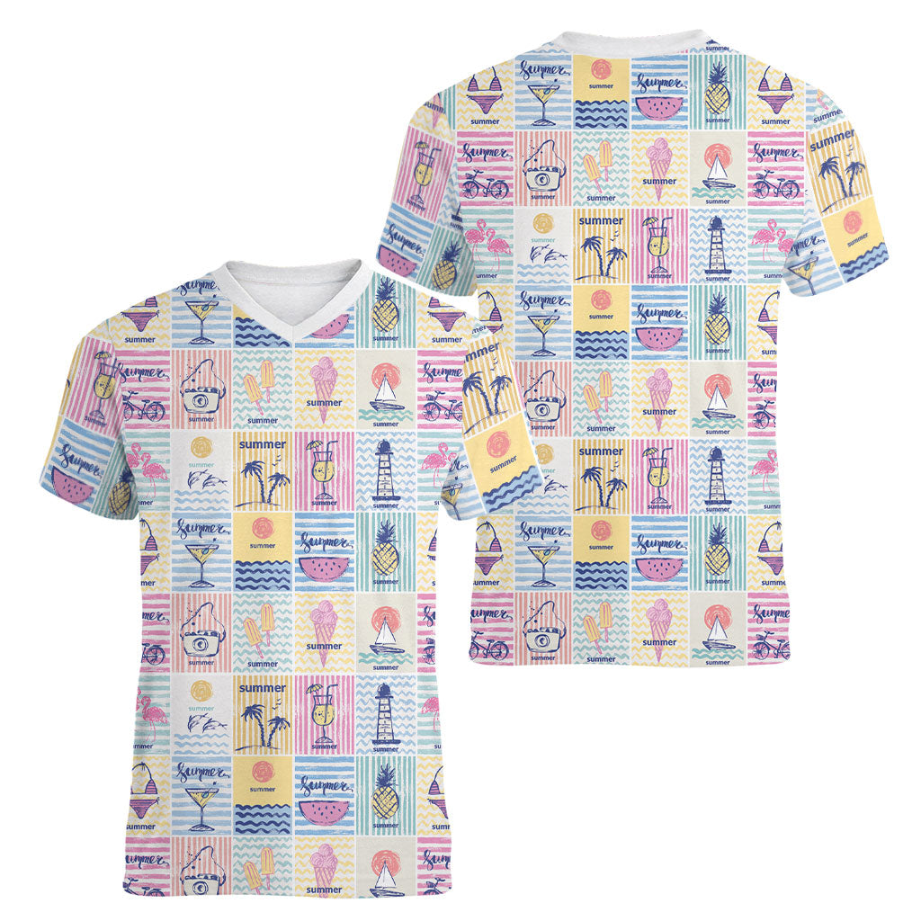 Aloha Summer Posters Grunge Textures Women V-Neck T-Shirt