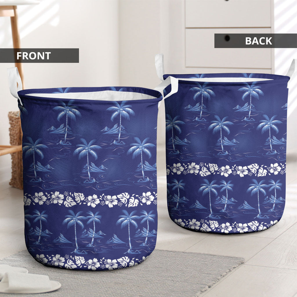 Blue Hawaii Palm Tree Hibiscus Laundry Basket Fantasy Summer Vibe LT01 - Polynesian Pride
