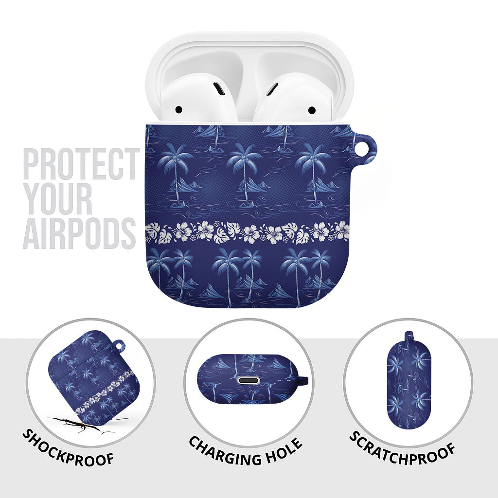 Blue Hawaii Palm Tree Hibiscus AirPods Case Fantasy Summer Vibe LT01 - Polynesian Pride