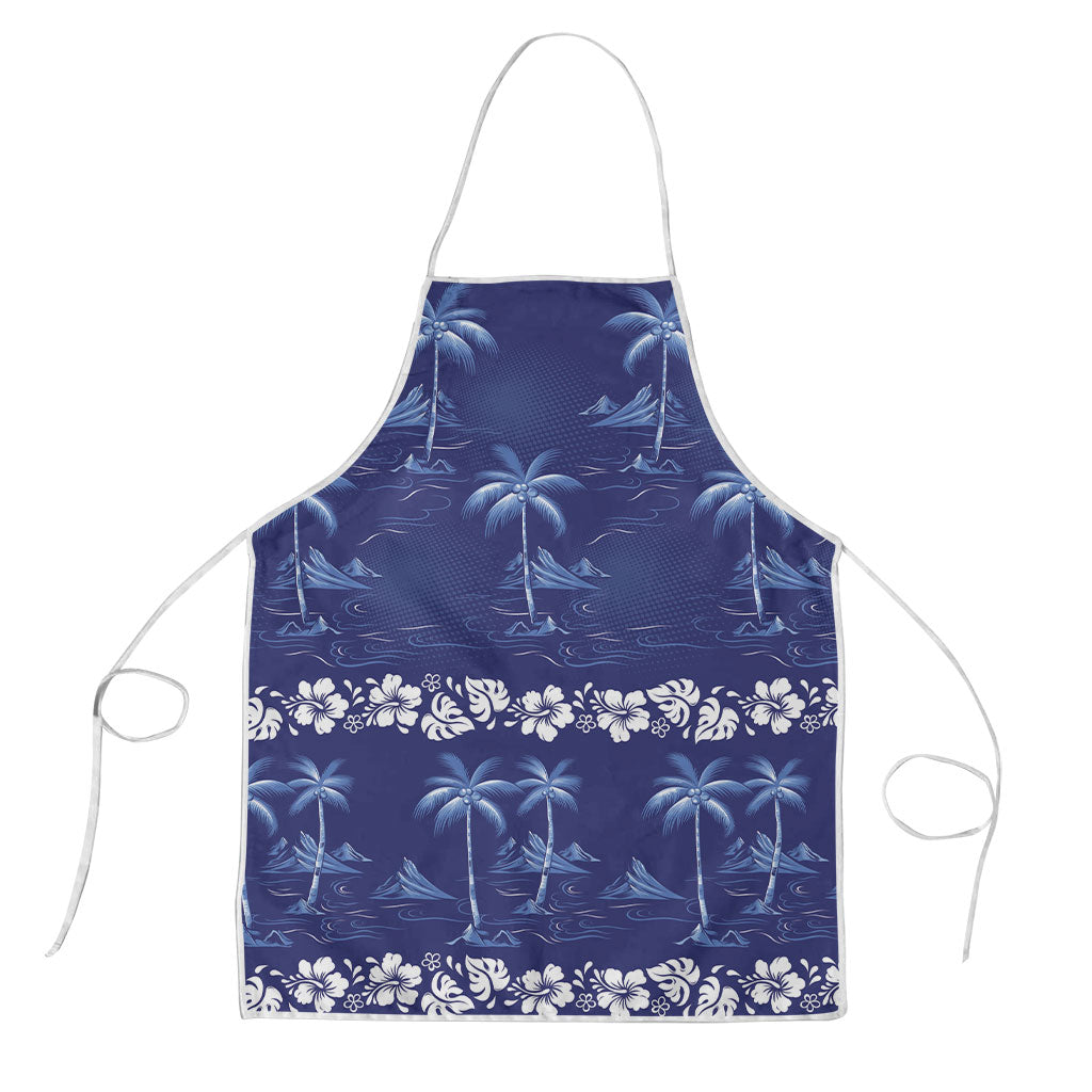 Blue Hawaii Palm Tree Hibiscus Apron Fantasy Summer Vibe LT01 Blue - Polynesian Pride