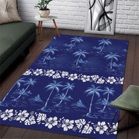 Blue Hawaii Palm Tree Hibiscus Area Rug Fantasy Summer Vibe LT01 Blue - Polynesian Pride