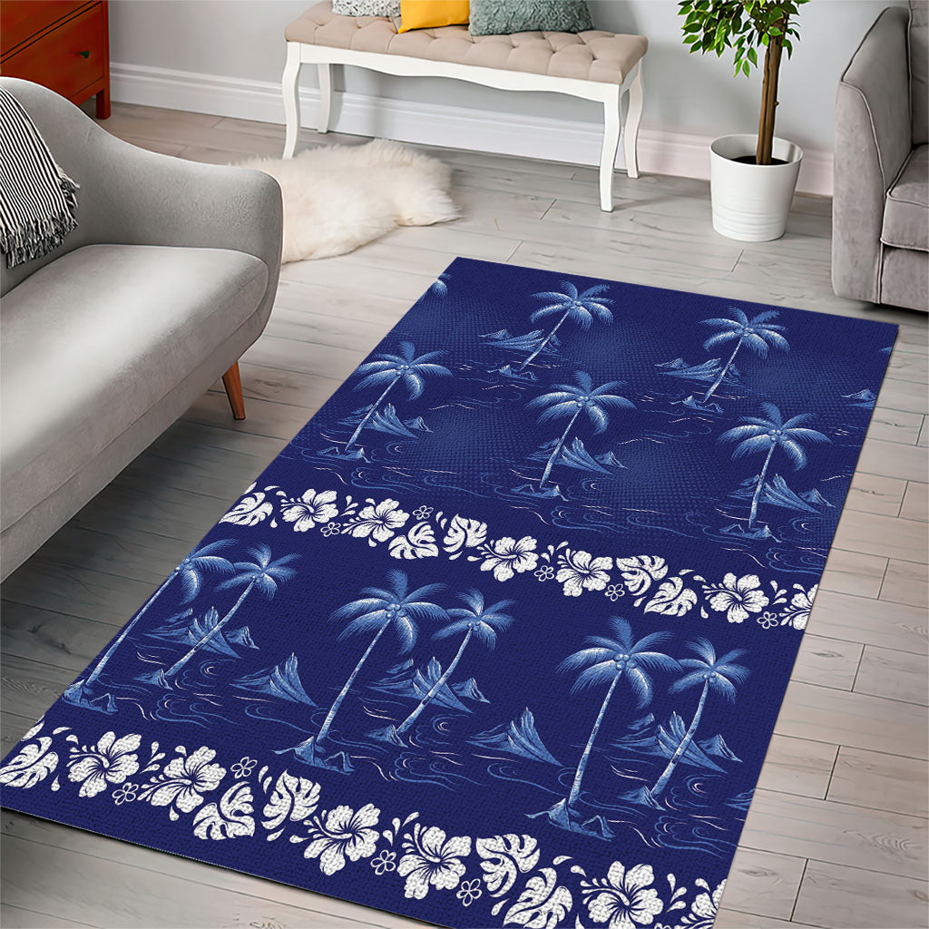 Blue Hawaii Palm Tree Hibiscus Area Rug Fantasy Summer Vibe LT01 - Polynesian Pride