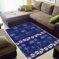 Blue Hawaii Palm Tree Hibiscus Area Rug Fantasy Summer Vibe LT01 - Polynesian Pride