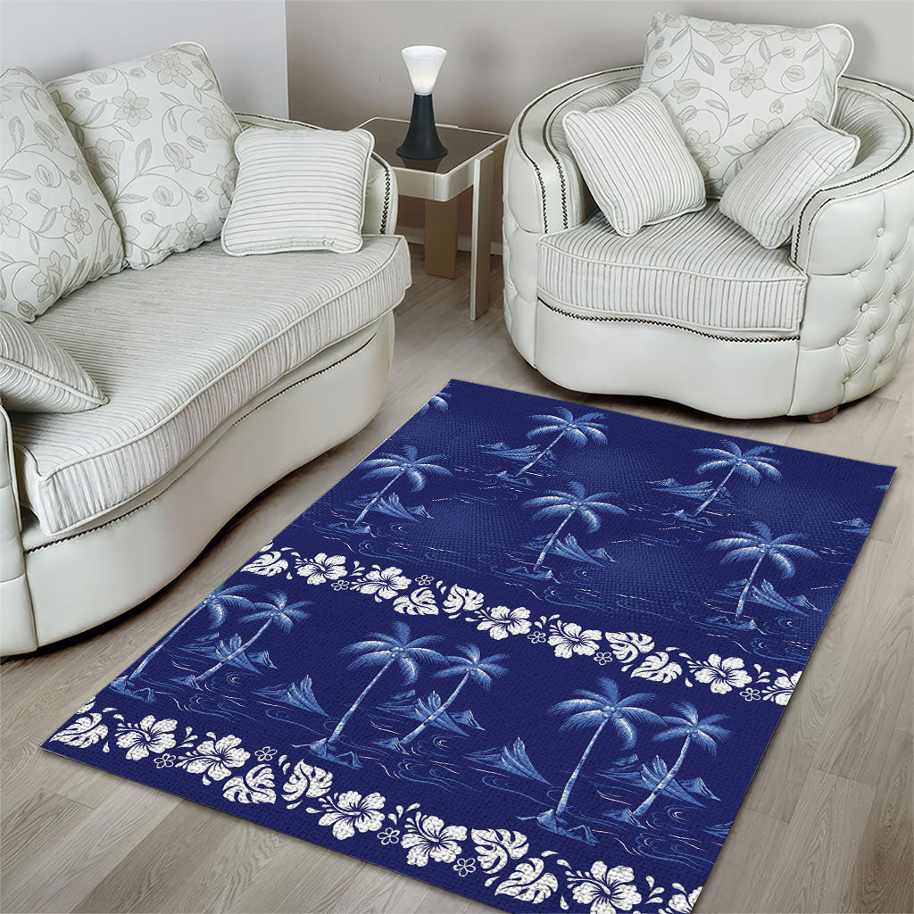 Blue Hawaii Palm Tree Hibiscus Area Rug Fantasy Summer Vibe LT01 - Polynesian Pride