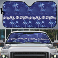 Blue Hawaii Palm Tree Hibiscus Auto Sun Shade Fantasy Summer Vibe LT01 Blue - Polynesian Pride