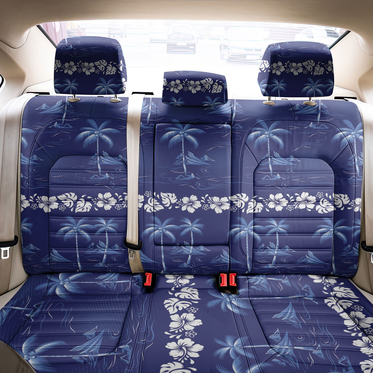 Blue Hawaii Palm Tree Hibiscus Back Car Seat Cover Fantasy Summer Vibe LT01 - Polynesian Pride