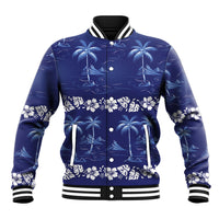 Blue Hawaii Palm Tree Hibiscus Baseball Jacket Fantasy Summer Vibe LT01 Unisex Blue - Polynesian Pride