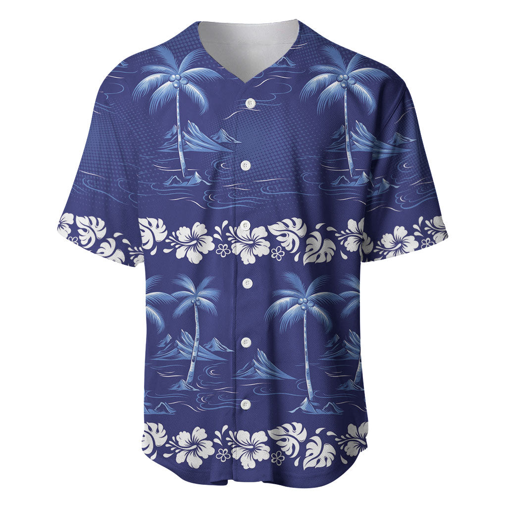Blue Hawaii Palm Tree Hibiscus Baseball Jersey Fantasy Summer Vibe LT01 Blue - Polynesian Pride
