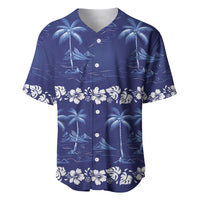 Blue Hawaii Palm Tree Hibiscus Baseball Jersey Fantasy Summer Vibe LT01 Blue - Polynesian Pride