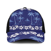 Blue Hawaii Palm Tree Hibiscus Baseball Net Cap Fantasy Summer Vibe LT01 One Size Black Blue - Polynesian Pride