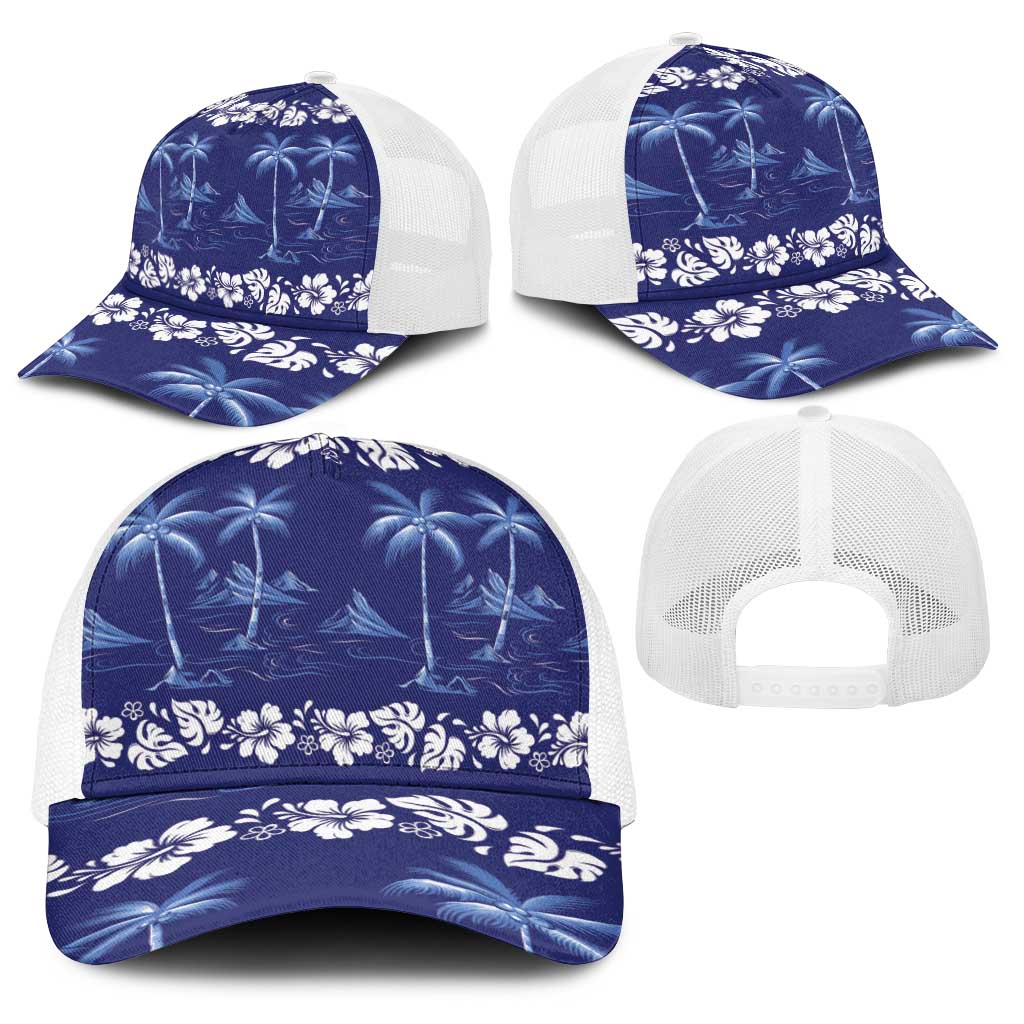 Blue Hawaii Palm Tree Hibiscus Baseball Net Cap Fantasy Summer Vibe LT01 - Polynesian Pride