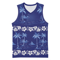 Blue Hawaii Palm Tree Hibiscus Basketball Jersey Fantasy Summer Vibe LT01 Unisex Blue - Polynesian Pride