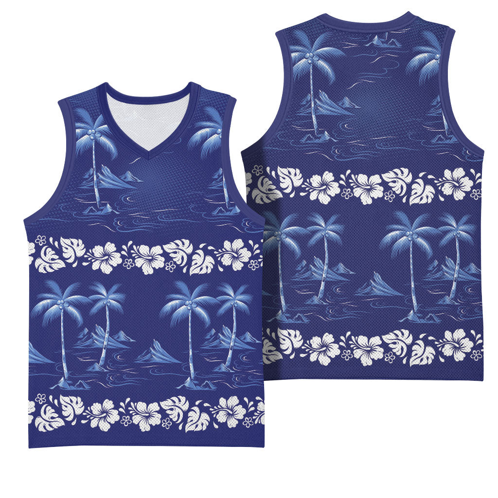 Blue Hawaii Palm Tree Hibiscus Basketball Jersey Fantasy Summer Vibe LT01 - Polynesian Pride