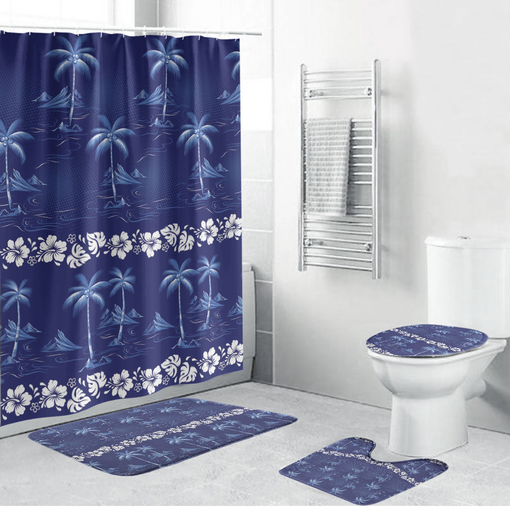 Blue Hawaii Palm Tree Hibiscus Bathroom Set Fantasy Summer Vibe LT01 Bathroom Set (4 pcs) Blue - Polynesian Pride