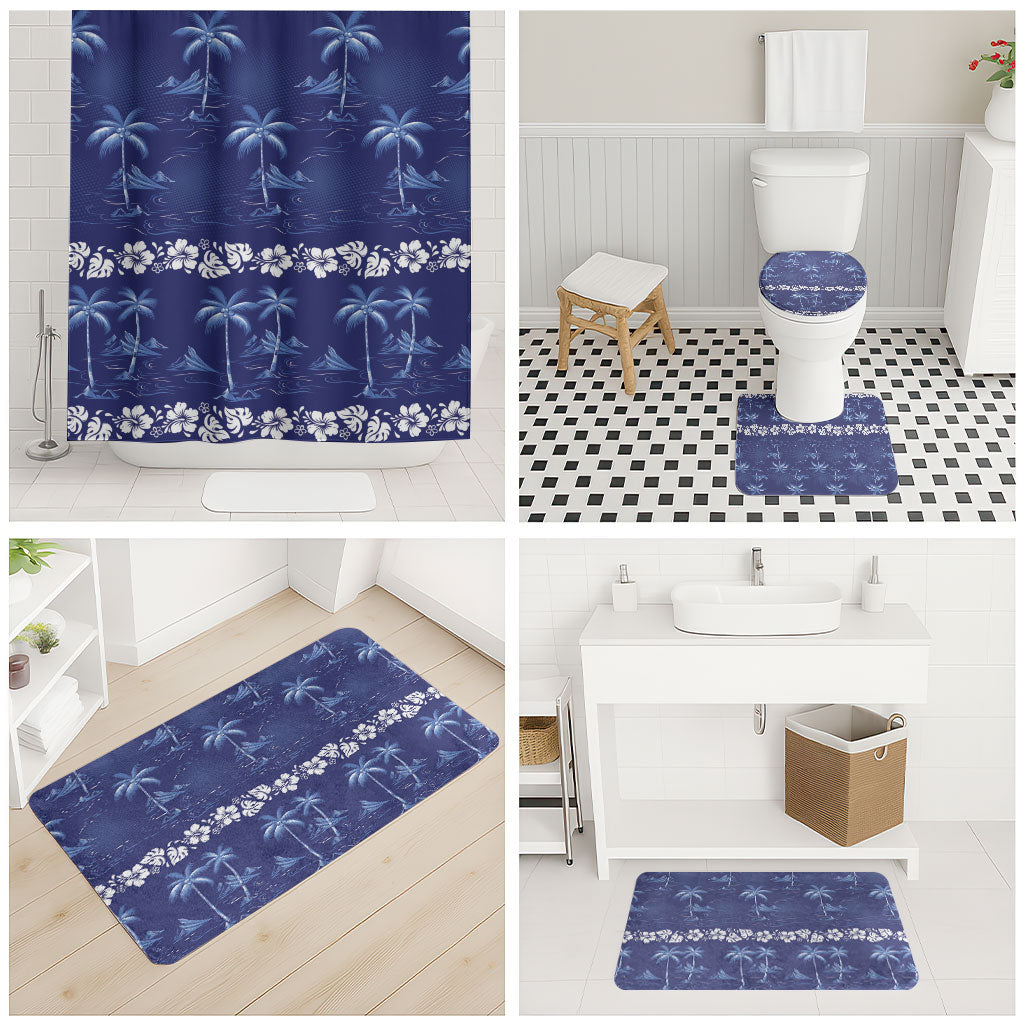 Blue Hawaii Palm Tree Hibiscus Bathroom Set Fantasy Summer Vibe LT01 - Polynesian Pride