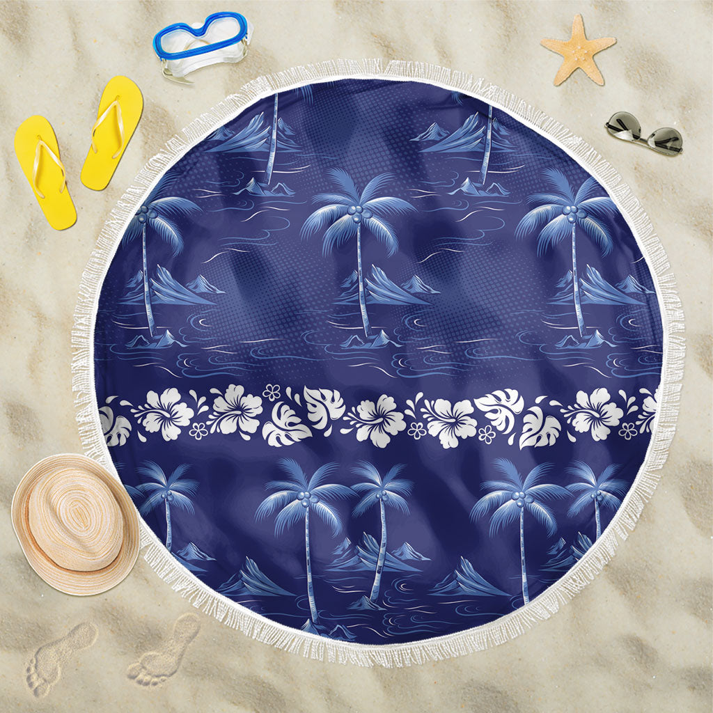 Blue Hawaii Palm Tree Hibiscus Beach Blanket Fantasy Summer Vibe LT01 One Size 150cm Blue - Polynesian Pride