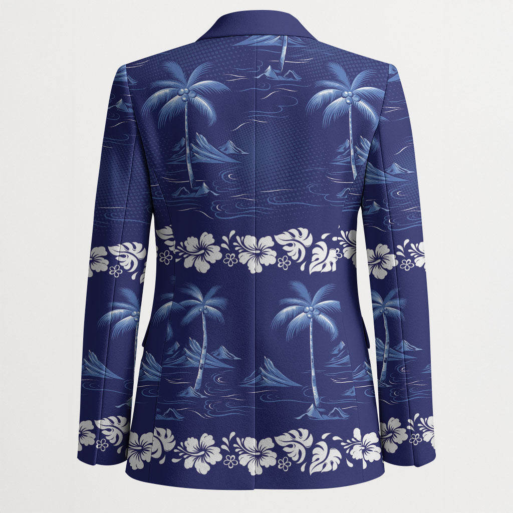 Blue Hawaii Palm Tree Hibiscus Blazer Fantasy Summer Vibe LT01 - Polynesian Pride