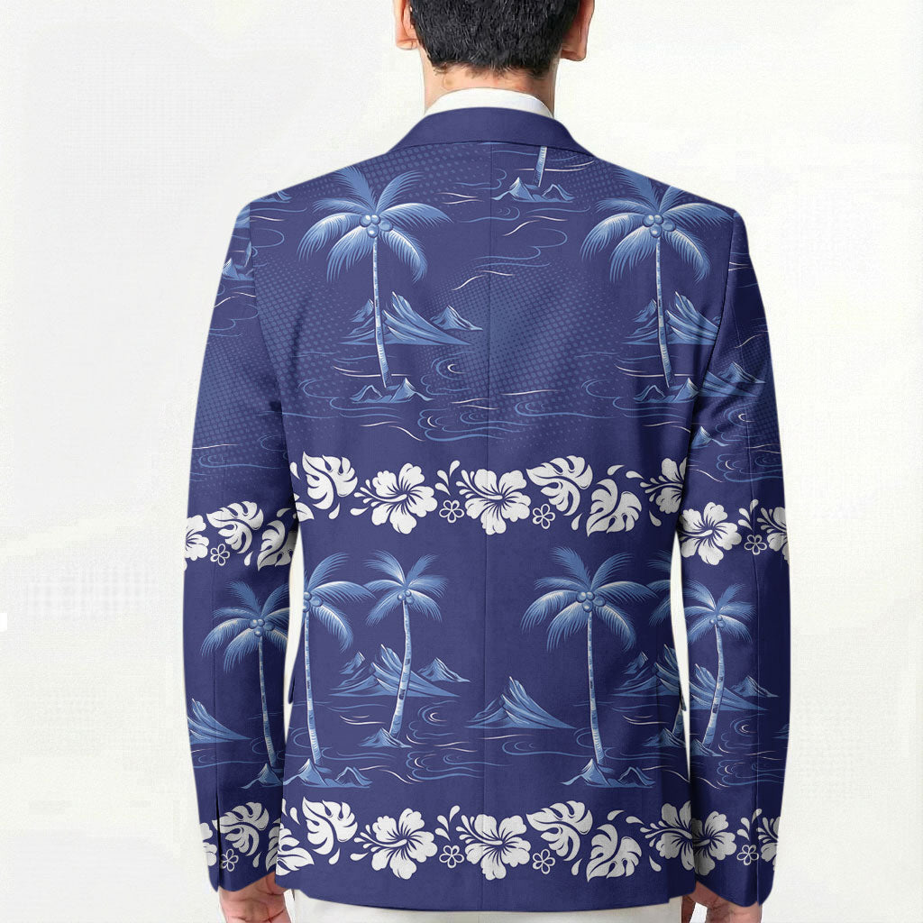 Blue Hawaii Palm Tree Hibiscus Blazer Fantasy Summer Vibe LT01 - Polynesian Pride