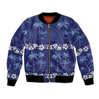 Blue Hawaii Palm Tree Hibiscus Bomber Jacket Fantasy Summer Vibe LT01 Unisex Blue - Polynesian Pride