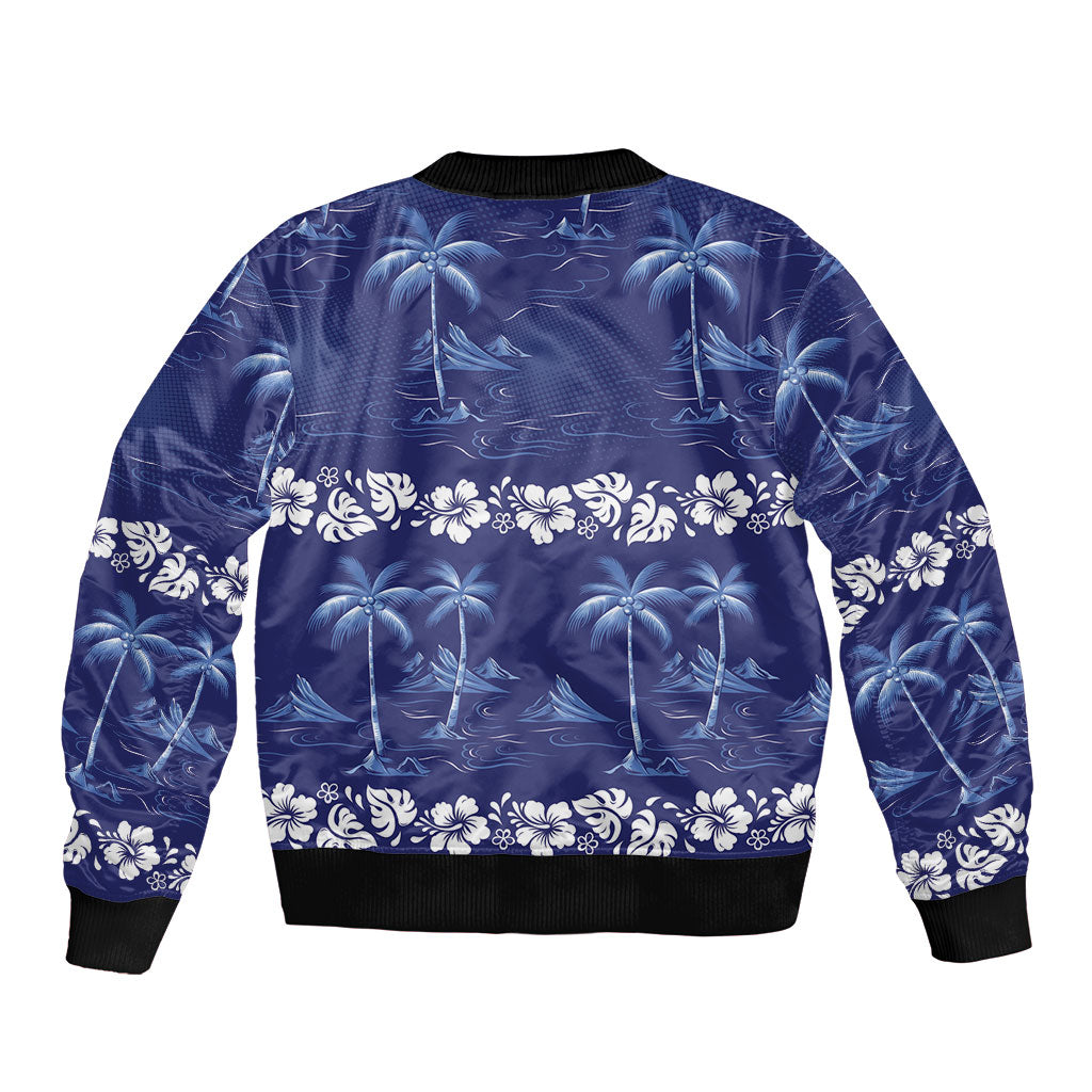 Blue Hawaii Palm Tree Hibiscus Bomber Jacket Fantasy Summer Vibe LT01 - Polynesian Pride