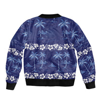 Blue Hawaii Palm Tree Hibiscus Bomber Jacket Fantasy Summer Vibe LT01 - Polynesian Pride