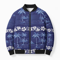 Blue Hawaii Palm Tree Hibiscus Bomber Puffer Jacket Fantasy Summer Vibe LT01 Unisex Blue - Polynesian Pride
