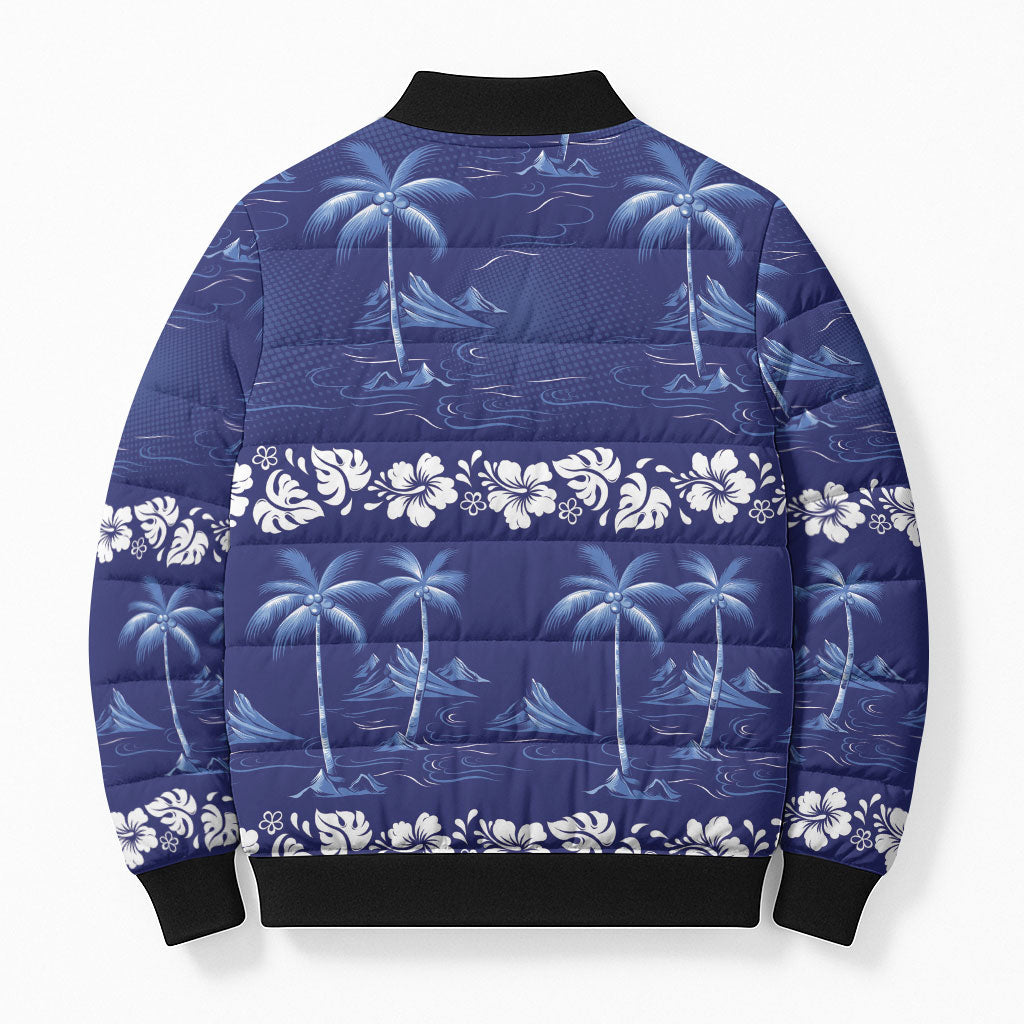 Blue Hawaii Palm Tree Hibiscus Bomber Puffer Jacket Fantasy Summer Vibe LT01 - Polynesian Pride