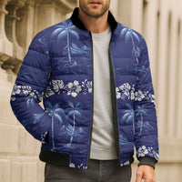 Blue Hawaii Palm Tree Hibiscus Bomber Puffer Jacket Fantasy Summer Vibe LT01 - Polynesian Pride