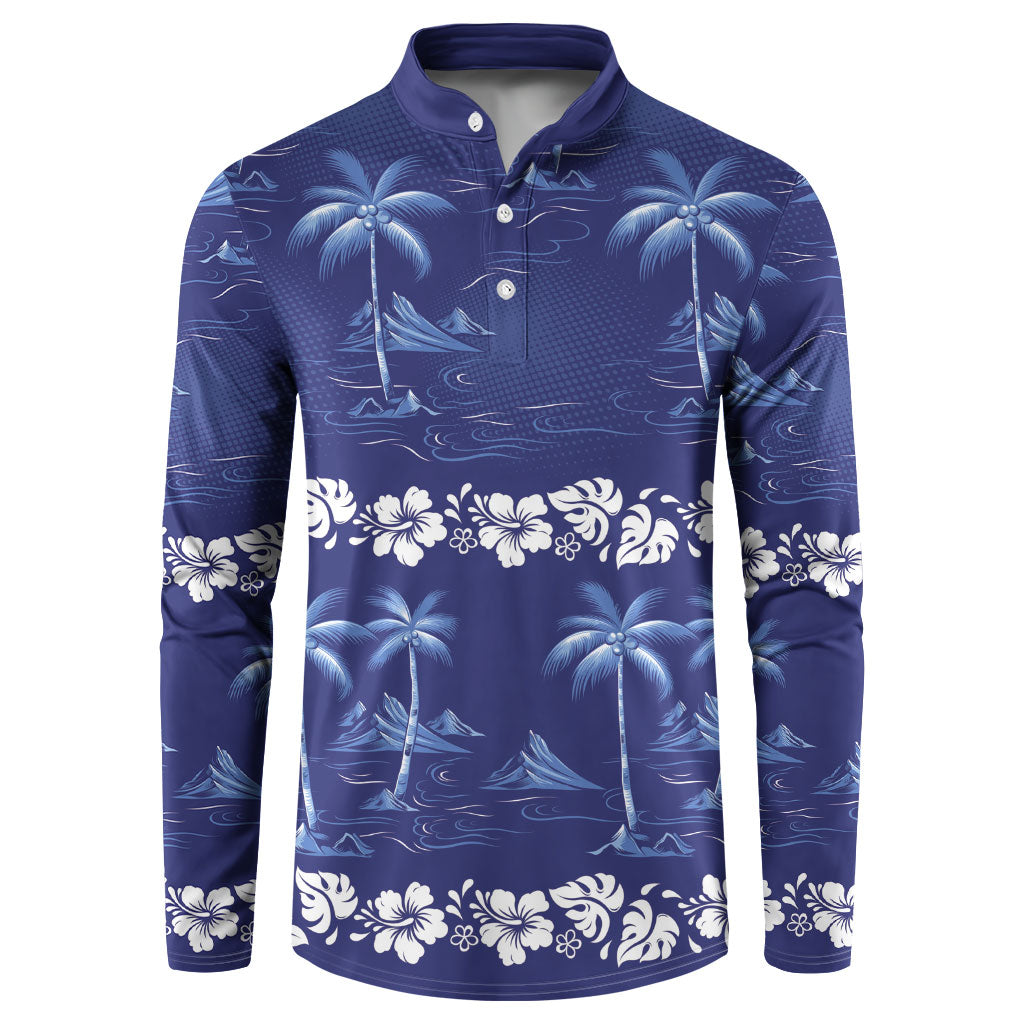 Blue Hawaii Palm Tree Hibiscus Button Sweatshirt Fantasy Summer Vibe LT01 Blue - Polynesian Pride