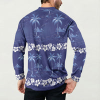 Blue Hawaii Palm Tree Hibiscus Button Sweatshirt Fantasy Summer Vibe LT01 - Polynesian Pride