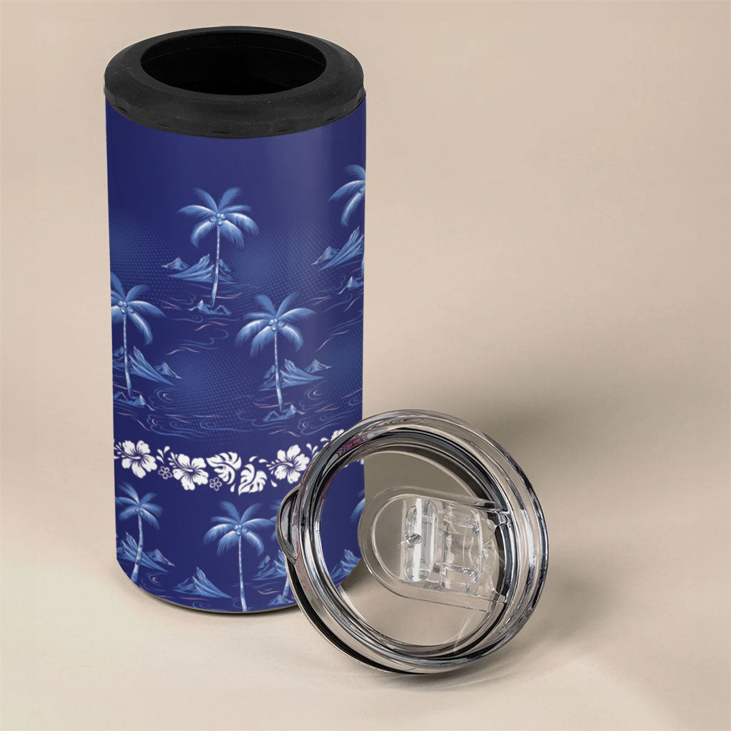 Blue Hawaii Palm Tree Hibiscus 4 in 1 Can Cooler Tumbler Fantasy Summer Vibe LT01 - Polynesian Pride